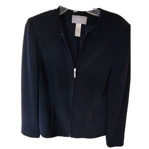 Liz Claiborne Collection 100% Silk Blazer Navy Zip Up Size 10